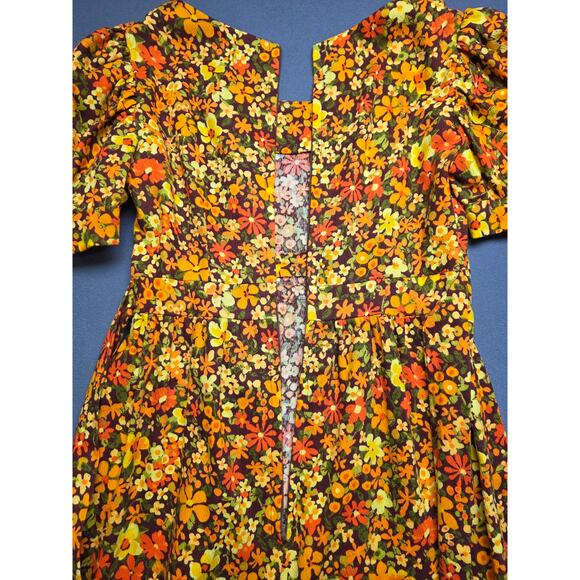 Vtg Handmade Womens Small Floral Fall Dress Floor Long Tall Prairie Boho Nature - Picture 10 of 10